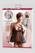 Baby Doll e String in Pizzo Nero e Vibratore. Taglia SM